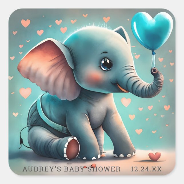 Turquoise Grey Elephant Boy Baby Shower Stickers (Front)