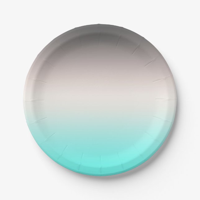 Turquoise grey Ombre Paper Plate (Front)