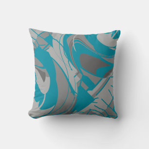 Turquoise Grey Shades Charcoal Swirling Shapes Throw Pillow