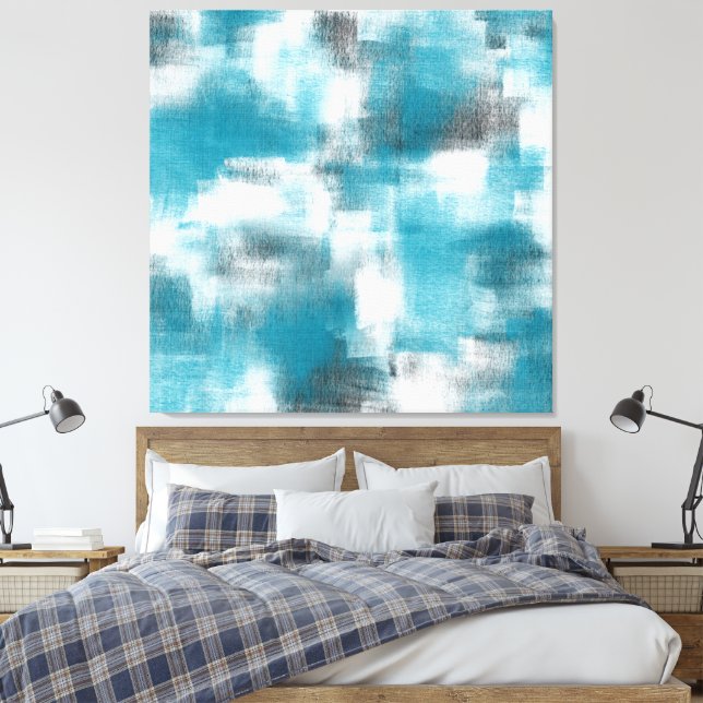 Turquoise Grey White Abstract Canvas Print (Insitu(Bedroom))