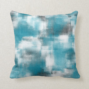 Turquoise Grey White Abstract Throw Pillow