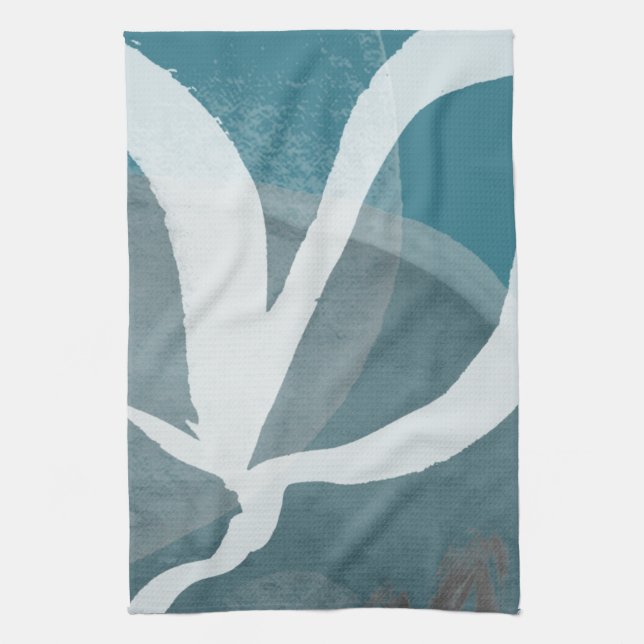 Turquoise Grey & White Abstract Watercolor Kitchen Towel (Vertical)