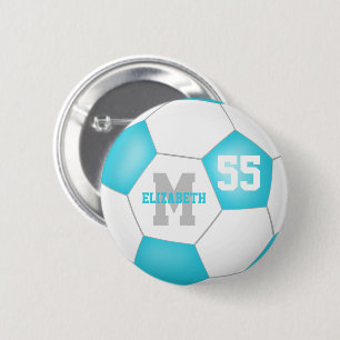 turquoise grey white girls soccer personalized 2 inch round button