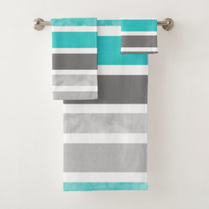 Turquoise Grey White Stripes Bath Towel Set