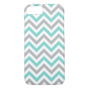 Turquoise, Grey, Wht Large Chevron ZigZag Pattern iPhone 8/7 Case