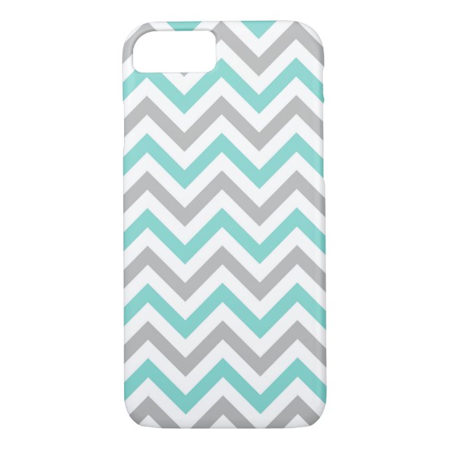 Turquoise, Grey, Wht Large Chevron ZigZag Pattern Case-Mate iPhone Case (Back)