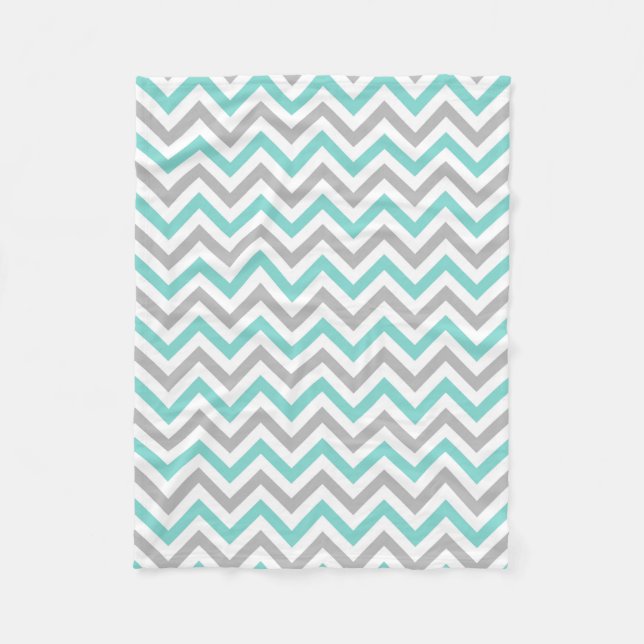 Turquoise, Grey, Wht Large Chevron ZigZag Pattern Fleece Blanket (Front)