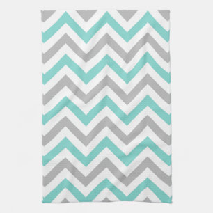 Turquoise, Grey, Wht Large Chevron ZigZag Pattern Kitchen Towel
