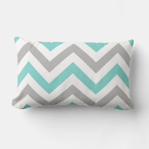 Turquoise, Grey, Wht Large Chevron ZigZag Pattern Lumbar Pillow