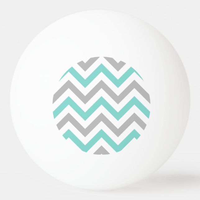 Turquoise, Grey, Wht Large Chevron ZigZag Pattern Ping Pong Ball (Front)