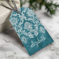 Turquoise Grungy Damask Pattern Custom Text