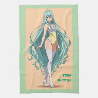 Turquoise Hair Anime Girl Kitchen Towel