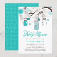 Turquoise Hanging Mason Jars Floral Baby Shower