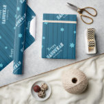 Turquoise Happy Hanukkah Typography Stars Name Fun Wrapping Paper<br><div class="desc">“Happy Hanukkah.” This wrapping paper features a playful, whimsical handcrafted “Happy Hanukkah” custom name typography random pattern in turquoise and light blue, blue Stars of David, and navy blue hand drawn lines overlaying a dark, teal blue background. Feel the warmth and joy of the holiday season whenever you use this...</div>