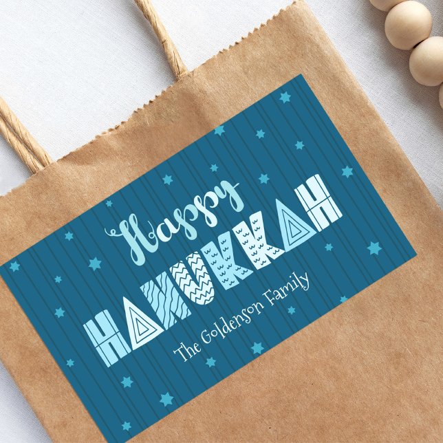 Turquoise Happy Hanukkah Whimsical Fun Typography Sticker (Creator Uploaded)