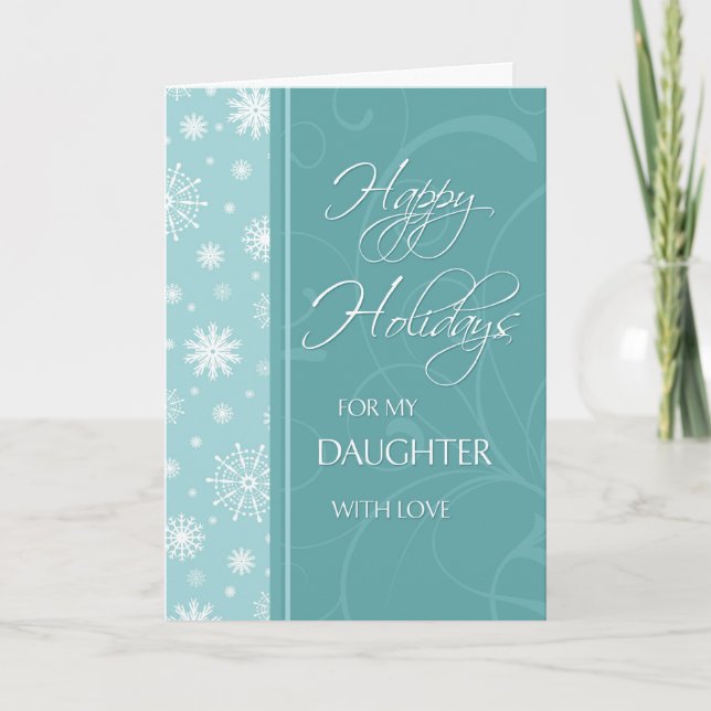 Turquoise Happy Holidays Daughter Christmas Card (Front)