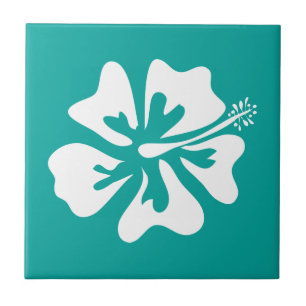 Turquoise Hawaiian Hibiscus flower floral print Tile