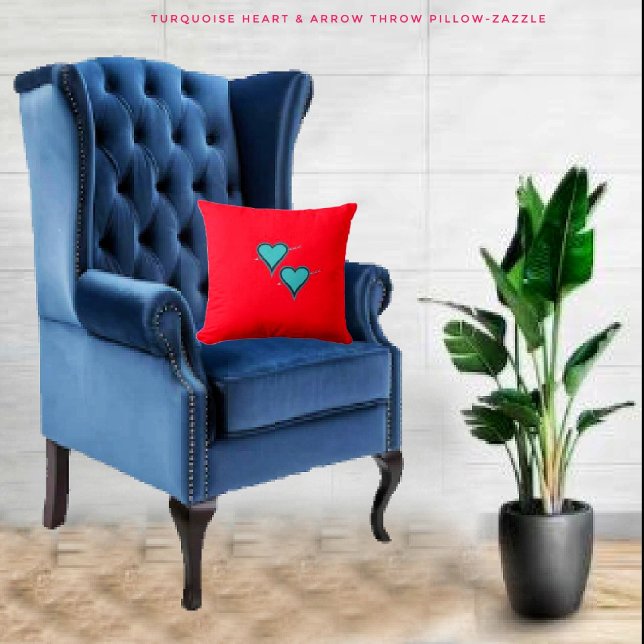 Turquoise Heart & Arrow Throw Pillow (Creator Uploaded)