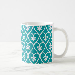 Turquoise Heart Fleur De Lis Coffee Mug
