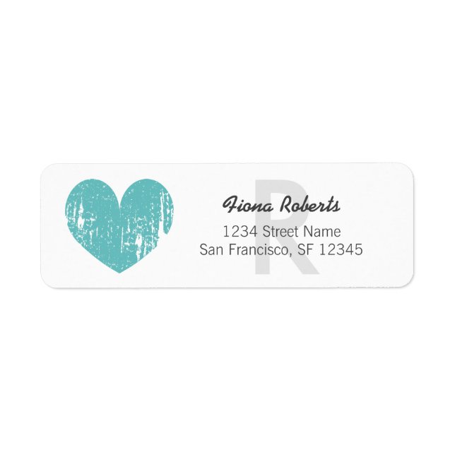 Turquoise heart monogram Return Address Labels (Front)