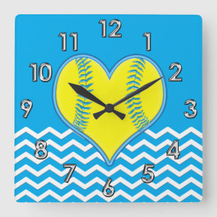 Turquoise Heart Shape Softball Clock or YOUR COLOR