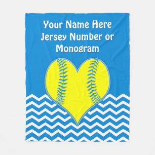 Turquoise Heart Softball Blanket YOUR COLOR, TEXT