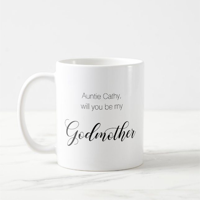 Turquoise Heart Will You Be My Godmother Proposal Coffee Mug (Left)
