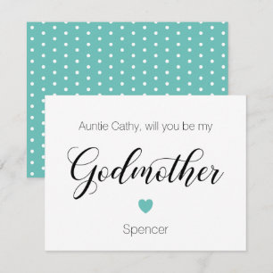 Turquoise Heart Will You Be My Godmother Proposal Invitation