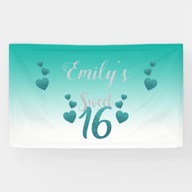 Turquoise Hearts And Numbers Banner (Horizontal)