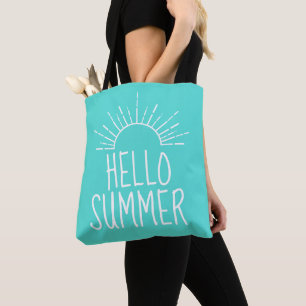 Turquoise Hello Summer Typography Home Decor  Tote Bag