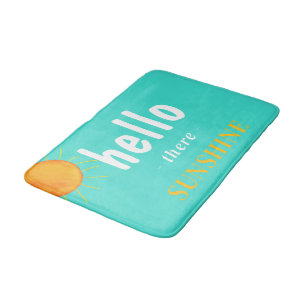 Turquoise Hello there Sunshine Typography  Bath Mat