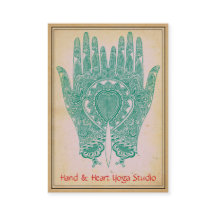 Turquoise Henna Hands Yoga Studio Carte de visite