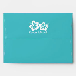 Turquoise Hibiscus Flowers Beach Wedding Envelopes