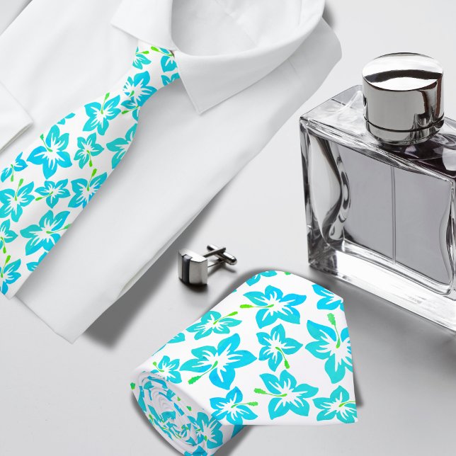 Turquoise Hibiscus Hawaiian pattern  Tie (Creator Uploaded)