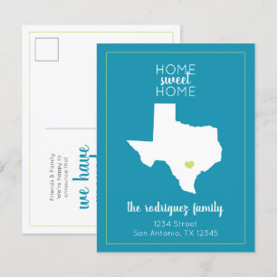 Turquoise Home Sweet Home - Texas Moving Announcement Postcard