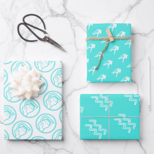 Turquoise Horoscope Star Sign Birthday Aquarius Wrapping Paper Sheet (Front)