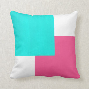 Turquoise Hot Pink White Colour Block Throw Pillow