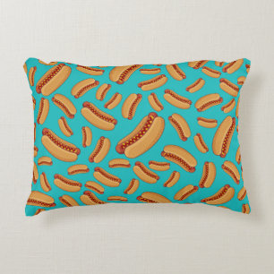Turquoise hotdogs decorative pillow