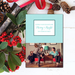 Turquoise Houndstooth Holiday Photo Card