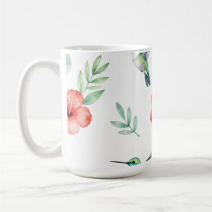 Turquoise Hummingbird Hibiscus Pattern Coffee Mug
