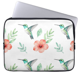 Turquoise Hummingbird Hibiscus Pattern Laptop Sleeve