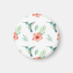 Turquoise Hummingbird Hibiscus Pattern Magnet