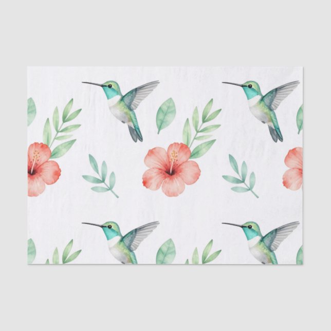 Turquoise Hummingbird Hibiscus Pattern Tissue Paper (Front)