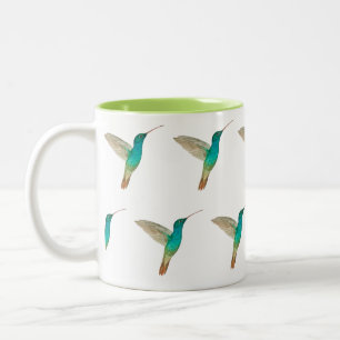 Turquoise Hummingbird pattern Two-Tone Coffee Mug