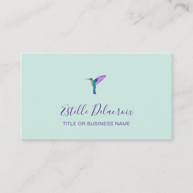 Turquoise Hummingbird Square Business Card (Front)