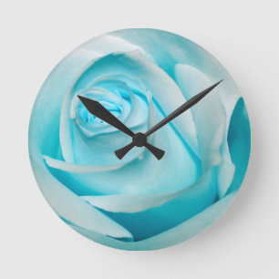 Turquoise Ice Rose Round Clock