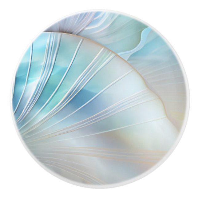 Turquoise Iridescent Holographic Shells Ceramic Knob (Front)