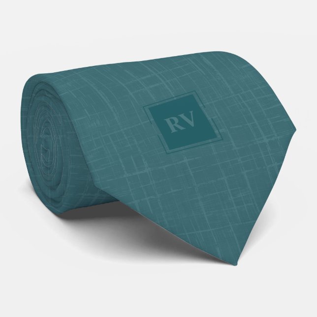 Turquoise Jewel Tone Monogram  Tie (Rolled)