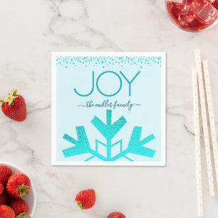 Turquoise Joy Holiday Snowflake Modern Typography Napkin
