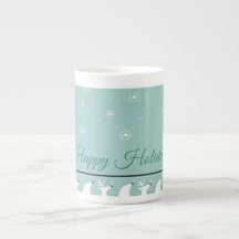 Turquoise Joyeuses Vacances Bone China Mug